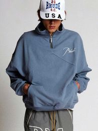 Designer Kleding Hoodies Mode Sweatshirts American Rhude Opstaande Kraag Halve Rits Trui Mannelijke Oversized Kleine Menigte High Street Trend Merk Ins Pullover Jas