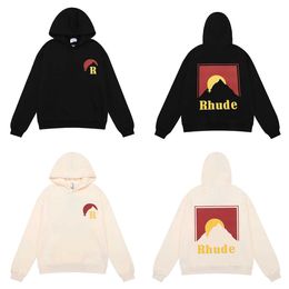 Designer Kleding Hoodies Mode Sweatshirts Us Rhude Moonlight Hoodie met print Fall Relaxed Casual Couple Hooded Pullover Sweater Streetwear Pullover jacket