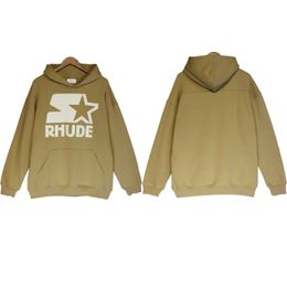 Ropa de diseñador Sudaderas con capucha Sudaderas de moda Rhude Impresión de letras unisex Casual Versátil Algodón suelto Suéter con capucha delgada Suéter Otoño Chaqueta de calle