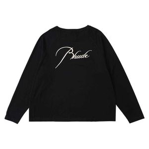 Ropa de diseñador Sudaderas con capucha Sudaderas de moda Lema de Rhude bordado raglán manga larga Hombres Mujeres Camiseta de algodón suelta Camiseta de calle Chaqueta