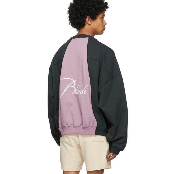 Ropa de diseñador Sudaderas con capucha Sudaderas de moda Diseño Rhude Marca de moda Bordado de letras Contraste de color Patchwork Suéter suelto Streetwear Chaqueta de jersey