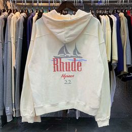 Designer kleding Hoodies Sweatshirts Rhude Manaco zeilbootprint losse hoodie herfst heren dames casual pullover trui streetwear jas