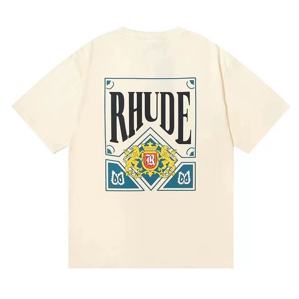 Ropa de diseñador Camisetas para hombre calientes SS Rhude Camiseta de alta calidad para hombre Primavera Otoño Letra Imprimir Manga corta EE. UU. Tamaño M Xxl Camiseta unisex Moda Ropa de mujer VPQS