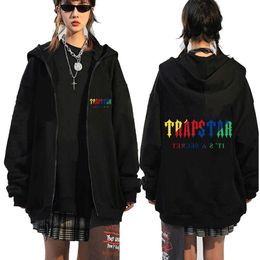 Ropa de diseñador Sudaderas con capucha para hombres Y2k Niche Trapstar Letter Impreso para hombres, para mujeres, multicolor, con capucha, suelto, con cremallera, suéter, chándales, tops