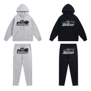 Vêtements de créateurs Sweats à capuche pour hommes Trapstar Bleu Gris Tête de Tigre Serviette Broderie Marque de Mode Lâche Casual Pull à Capuche en Peluche Pantalon Ensemble pour Hommes