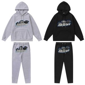 Vêtements de créateurs Sweats à capuche pour hommes Marque à la mode américaine Trapstar Serviette de tigre bleu gris Brodé Sweat à capuche en peluche Pantalon Homme Femme Ensemble ample