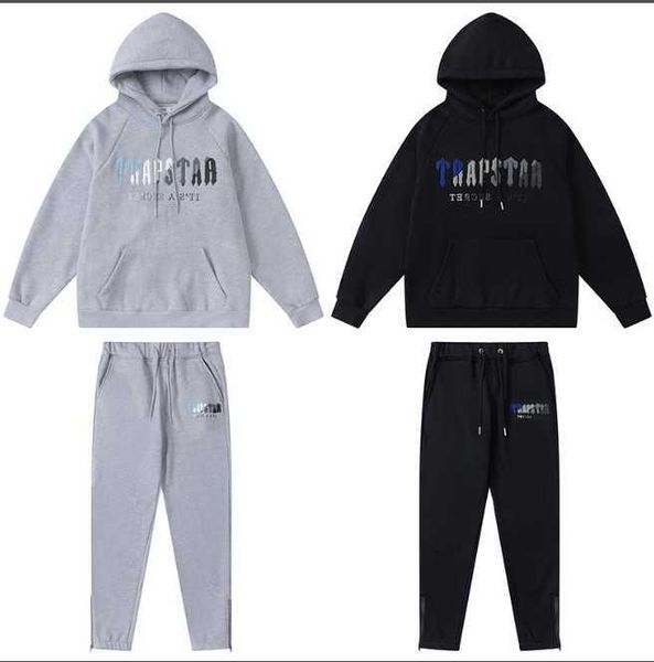 Vêtements de créateurs Sweats à capuche pour hommes Petit groupe Rap Marque de mode Trapstar Bleu Blanc Serviette Broderie Pull à capuche en peluche Pantalon de sport décontracté À vendre