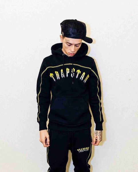 Vêtements de créateurs Sweats à capuche pour hommes Trapstar Dégradé Jaune Broderie Lettre Pull à capuche Goutte à goutte Gros plan Fermeture à glissière Pantalon Drill Set Mode Streetwear Tops