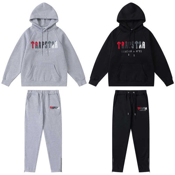 Vêtements de créateurs Sweats à capuche pour hommes Trapstar Rouge Noir Serviette Brodé Pull en Peluche Pantalon Hommes Printemps Automne À Capuche Lâche Sports Tendance Manteau À vendre