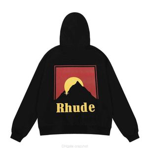 Designer Clothing Mens Sweatshirts Hoodies Niche Fashion Rhude Sunrise Match imprimé High Weight Pure Coton Terry Loose Fabric Sweatre Sweator Streetwe