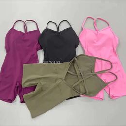 Designer Kleding Nieuwe sexy tas Bil Bil Strakke yogabroek Geen schaamte Lijn Backless Cross Solid Color Sports Fiess Jumpsuit