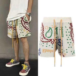 Vêtements de marque Rhude American Cashew Flower Short en jacquard tricoté coloré High Street Capris de sport en laine Couples à la mode Joggers Sportswear