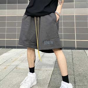 Vêtements de créateurs Rhude Broderie Lettre Couleur unie Short à cordon High Street Terry Casual Hommes Femmes Sports Capris Couples Joggers Sportswear