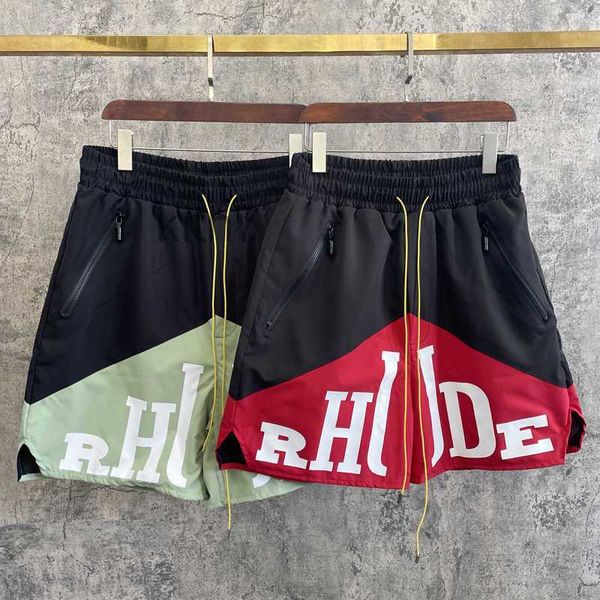 Vêtements de créateurs Rhude Lettre Tendance Marque Bicolore Épissage Couleur Correspondant Shorts Cinq Points Pantalon Style Homme High Street Loisirs Couples Joggers Sportswear DCSK