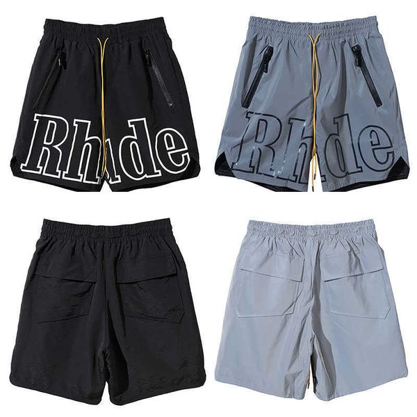Vêtements de créateurs Right Rhude New York Limited Letter Print Shorts Tide Drawstring Beach Pants Reflective Capris Couples Joggers Sportswear Beach fitness