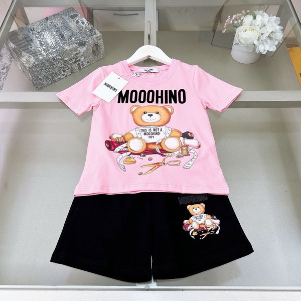 Conjuntos de ropa de diseñador Camiseta Blanco Rosa Monograma Shortst Marca de moda británica Tops Verano Tesoros para niños y niñas Algodón 2024 Niños