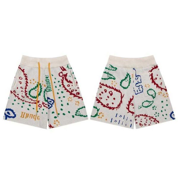 Designer Vêtements court décontracté Rhude American Style High Street Cashew Flower Knitted Shorts à cordon hommes femmes Casual Beach Pants Joggers Sportswear