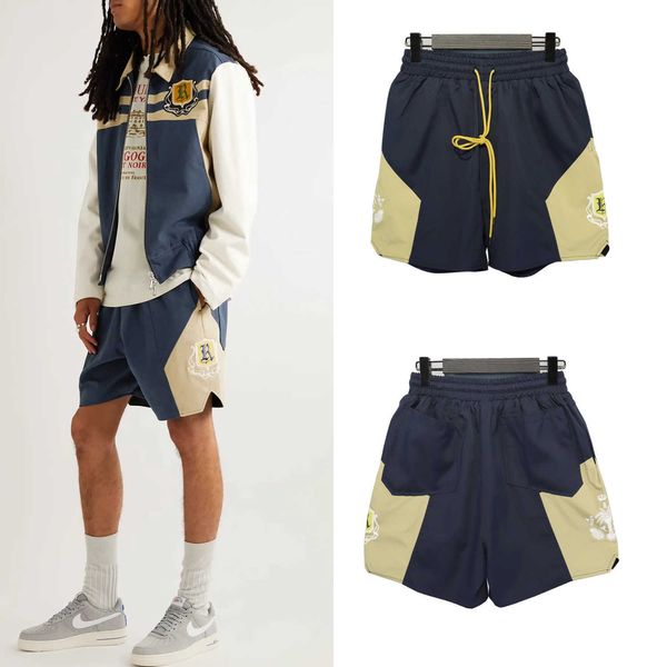 Ropa de diseñador corta casual Rhude High Street Trend Brand Deportes para hombres Ocio Árbol de coco Emblema Contraste Playa suelta Pantalones cortos de nylon Parejas Joggers Ropa deportiva