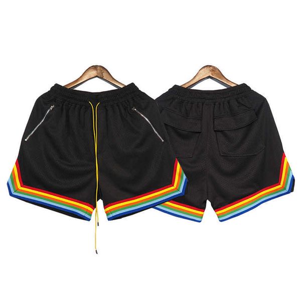 Vêtements de créateurs courts décontractés Rhude High Street Trend Brand Shorts Mesh Fabric Rainbow Sports Pantalons décontractés Jeunes Hommes Loose Straight Leg Pants Joggers Sportswear