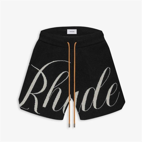 Designer Vêtements court décontracté Rhude Lettre Jacquard Cordon Tricoté Laine High Street Shorts Hommes Femmes Lâche Casual Capris Couples Joggers Sportswear