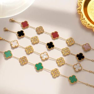 Designer Clover Bracelet Classic 4 / Four Bracelets à charme de feuilles Bangle Chaîne de haute qualité 18k Gold Agate Shell Women De mariage Cadeau de Noël