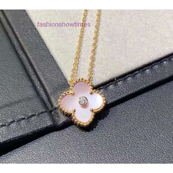 Collier de trèfles de créateurs Édition Femme Fleur Unique Double Face Pendentif Coquille Rose Agate Rouge Or Rose 18 Carats Fritillaria Blanche