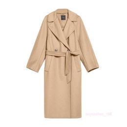 Designer Coat CheSkmere Coat Luxury Coat Maxmaras Womens New Flip Collar ancho de longitud media de longitud de lana pura de doble pecho