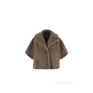 Designer jas luxe wollen jas damesjas alpaca revers vaste kleur eenmalige borsten korte mouw teddybeer cape jas
