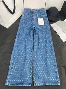 Jeans féminins à taille haute brodée jeans de jambe droite imprimement lâches filles occasionnelles hiphop taise décontractée de qualité supérieure sml