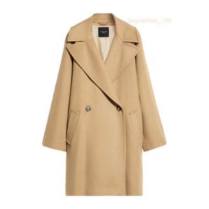 Coats de créateurs Coats de cachemire Coats de luxe Maxmaras 2024 Nouveaux revers à large revers à poitrine double manteau de chameau