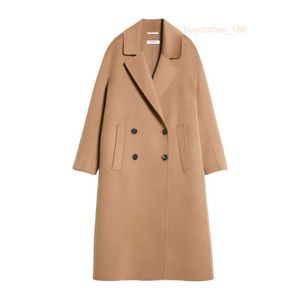 Coats de créateurs Coats de cachemire Mouilles de luxe Max Maras Femmes Pure Laine et cachemire à mi-longueur Matel de chameau à deux poitrines