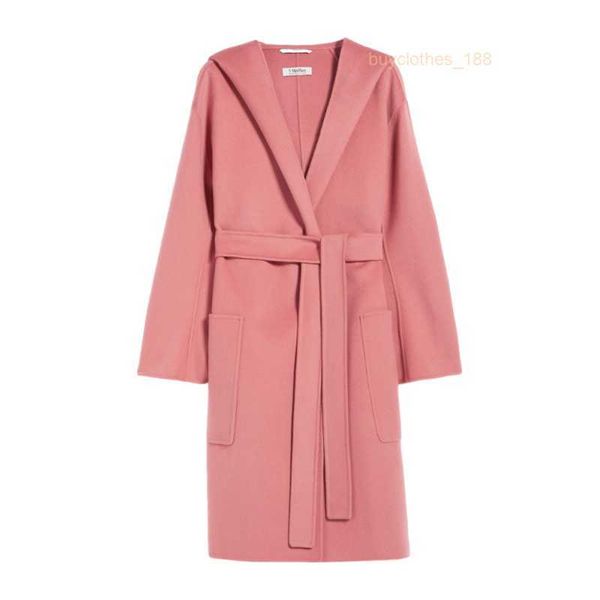 Maisons de créateurs manteaux en cachemire couches de luxe Maxmaras Femme Pink Handwn Câle Collier à capuche avec une laine de bain de ceinture