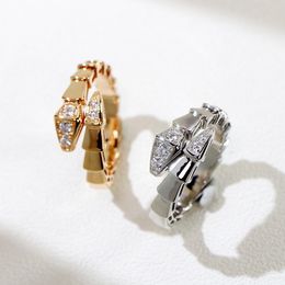 Designer Collectie Mode Stijl Ring Lady Dames 925 Sterling Zilver Instellingen Diamond Plated Gold Snake Serpent Viper Enkele Cirkels Elastische Smalle Ringen