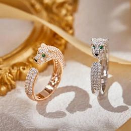 Style de collection de créateurs Femme à anneau étroite Lady S925 argent pavé cubique zircon plaqué or couleur léopard panther bijoux 240412