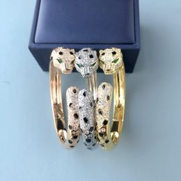 Designer Collection Style Ouvert Bracelets Bracelet Femmes Lady Paramètres Diamant Plaqué Or Couleur Taches Noires Yeux Verts Léopard Panthère Bijoux De Mode