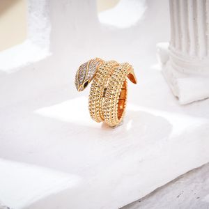 Designer Collectie Stijl Open Ring Dames Dame Verharde Diamant Champaign Goud Kleur Elastische Volledige Kralen Dubbele Cirkel Slang Slang Ringen Hoge Kwaliteit Sieraden