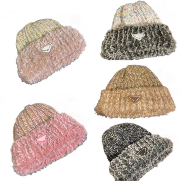 Bonnet en peluche coloré de styliste, ajout de polaire pour épaissir les chapeaux, quilles, tricot, ample et chaud, marque d'extérieur