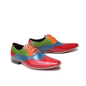 Chaussures richelieu colorées en cuir véritable pour hommes, chaussures de soirée de mariage à lacets, chaussures formelles pour hommes