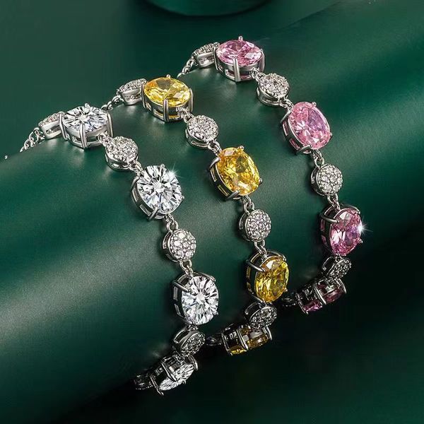 Diseñador colorido Mosan Diamond pulsera de mujer de alta calidad amarillo rosa diamante completo forma de huevo pulsera joyería luz regalo de lujo al por mayor
