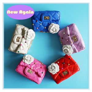 Bolsos de hombro de perlas de colores de diseñador para niños, monederos de flores para niñas, carteras pequeñas de cuero de pu, bolsa para niños ARYB050