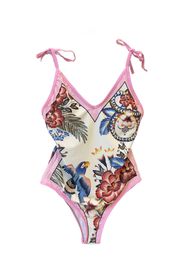 Designer confortable Bikinis rose réversible Summer Summer Floral Brand de bain Flom Bathing Bikini Lous BodySuit Spa Pool Party Bathing Costume Halter One Piece Swimswear