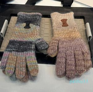 Designer contrastkleur vijf vingers chique winter warme gebreide handschoenen voor dames met doospakket