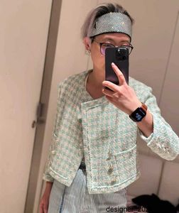 Designer Correct Edition ~ SS SPRINGSUMMER NOUVEAU Light and Thin Grass Green Small Checkered Round Nou Lool Metting Metting 9594 2JKT