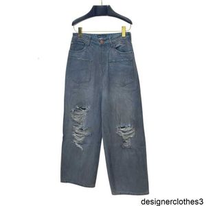 Designer Version correcte B Family 23SS Poche perforée inversée Jeans à jambe droite Coupe ample pour hommes et femmes 9OEW