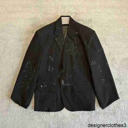 BL Home – manteau de costume avec Graffiti peint à la main, Version correcte de styliste, coupe ample polyvalente à la mode pour hommes et femmes FGQ9