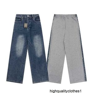 Designer Correcte versie, hoogwaardige B-familie 23SS patchwork losse jeans voor en achter, unisex broek met wijde pijpen, trendy 390B