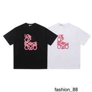 Designer Correcte versie van Lo Yi Wei Neon Borduursel Fluorescerend Roze Paar Casual Los T-shirt met korte mouwen 260g Katoen TGZR
