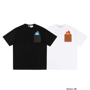T-shirt à manches courtes brodé de flamme de poche Casifa de château mobile de LO Yiwei version correcte de créateur G36F