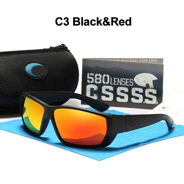 Designer Costas TR90 Sports conduisant des lunettes de pêche miroir Blue Red Lens Sunglasses Homme Lunettes de soleil Lunettes de soleil Men de lunettes Cadre des lunettes de soleil