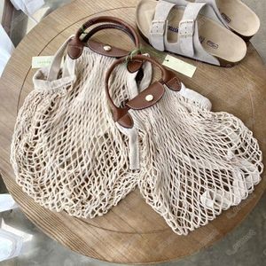 Designer Cotton Net Bag Shop For Supermarket Bolsas de comestibles plegables Bolso de malla de vegetales frutas Bolso de cuerda con mango corto /largo